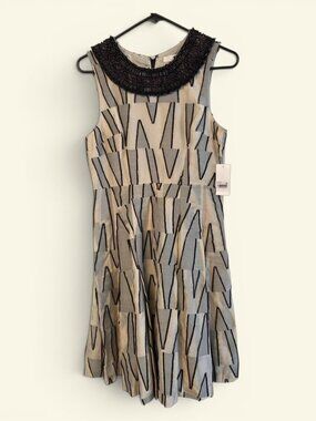 NWT Vintage Geometric Design Cotton & Silk Fit & Flare Dress Size Small